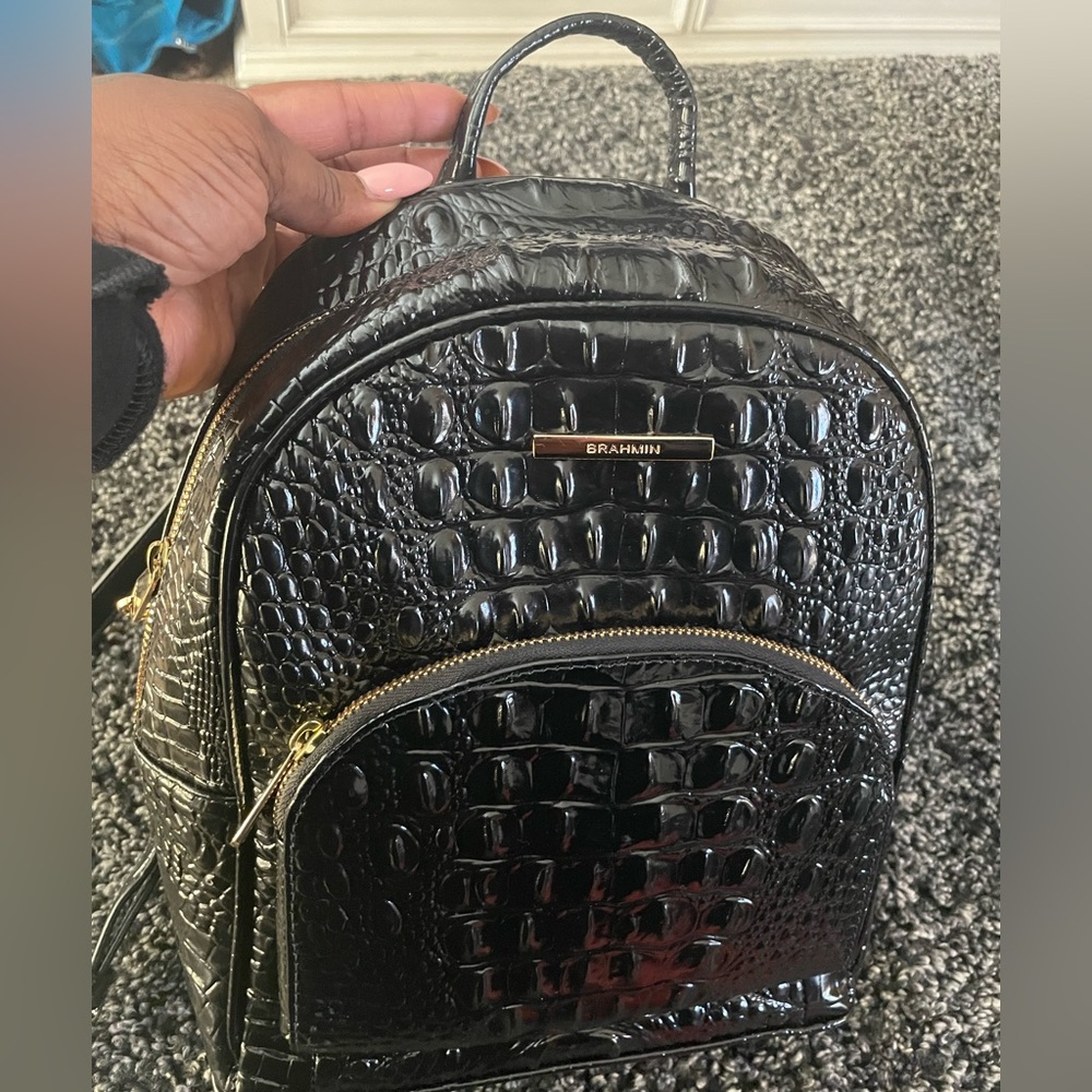 Brahmin Glossy Black Embossed Backpack